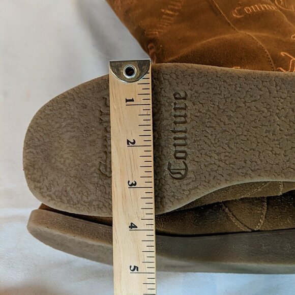 Juicy Couture Brown Faux Suede Moccasin Boots Knee High Tan Embroidered Y2K 8.5 - Picture 15 of 16